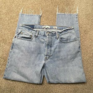 Re/Done Jeans 28 Womens Relaxed Crop Fringe Ladies Denim Casual Classic Button
